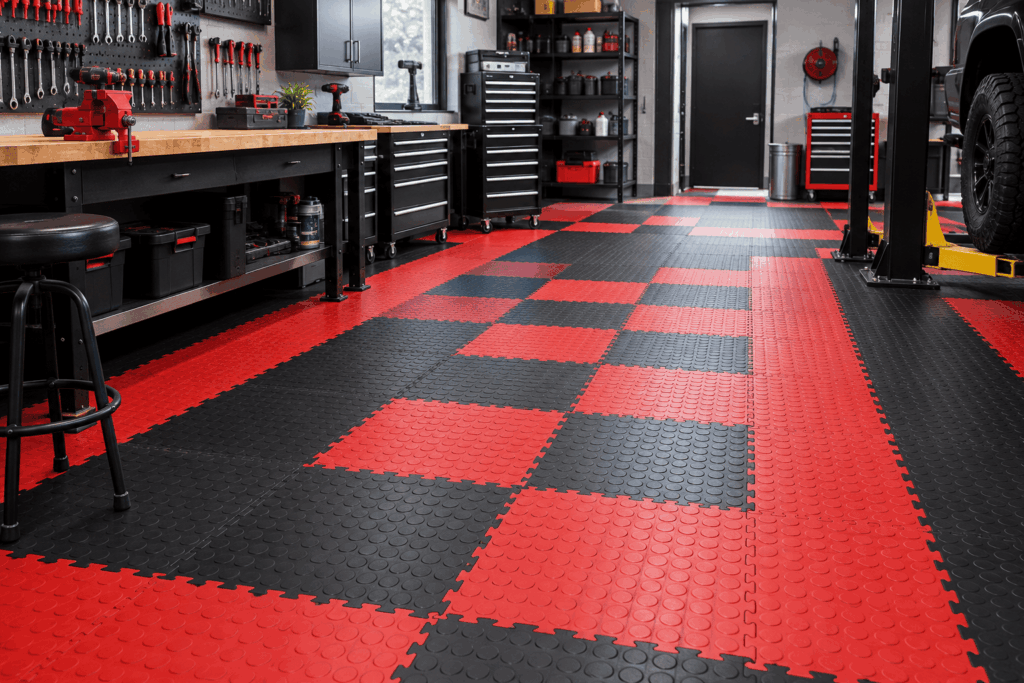 rubber flooring in a high traffic workshop